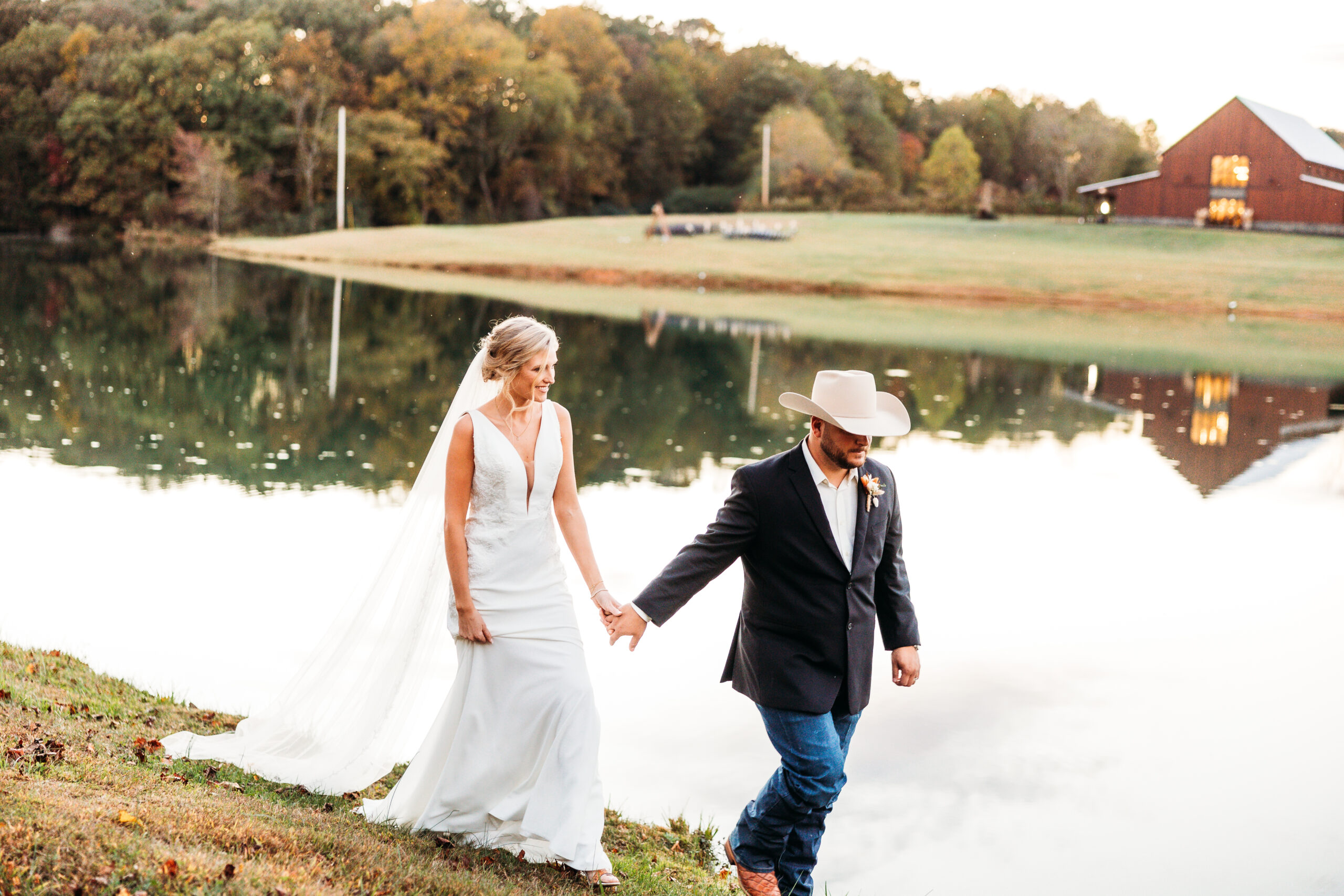Bride and Groom Peaceful Grove Lake Farms Wedding Venue
